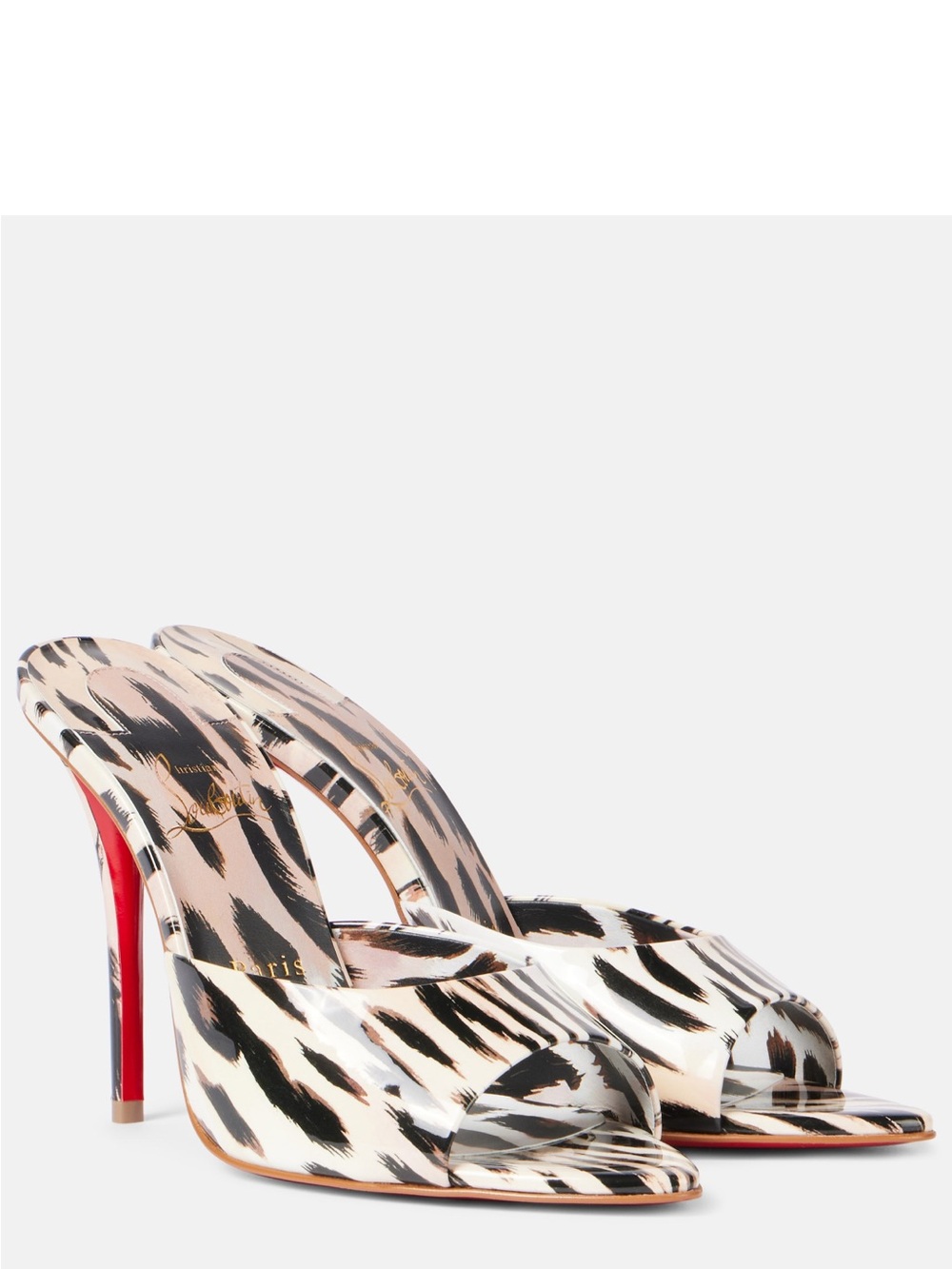 Christian Louboutin Black, White & Nude Animal Print Peep-Toe Heels